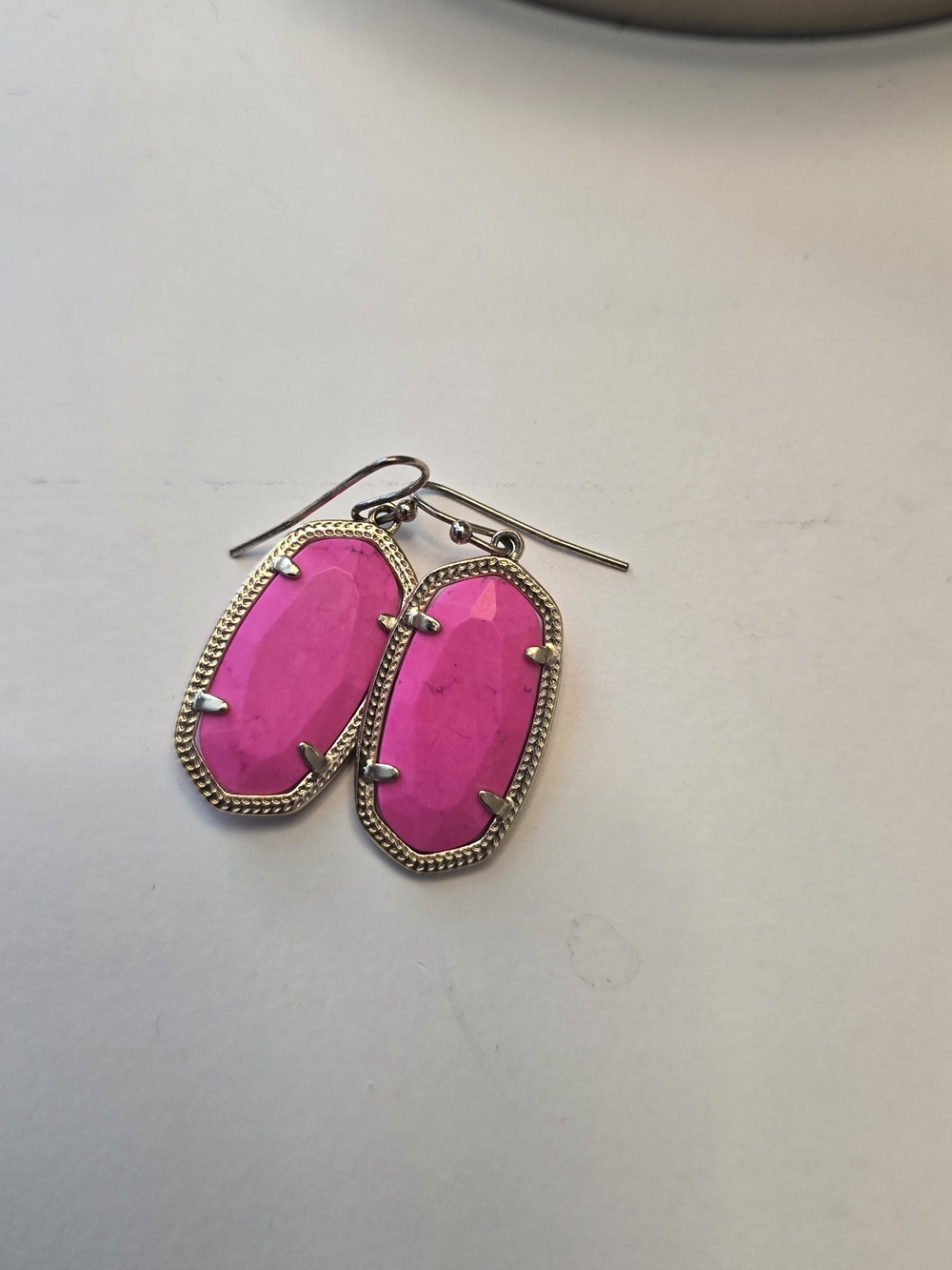 The Perfect Pop Of Color: Pink Faceted Drop Earrings with Gold Frame